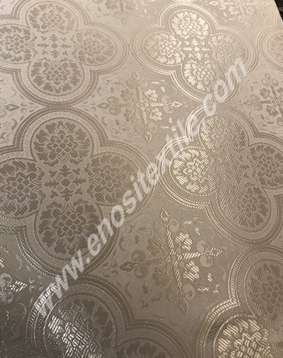 KL-013 White-Silver Brocade Fabrics